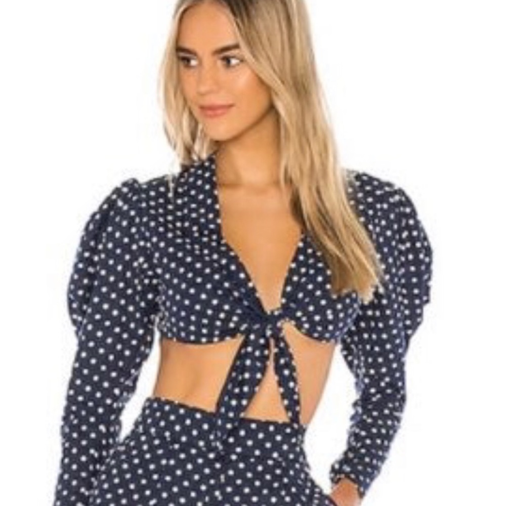 WeWoreWhat Navy Polka Dot Bisou Top